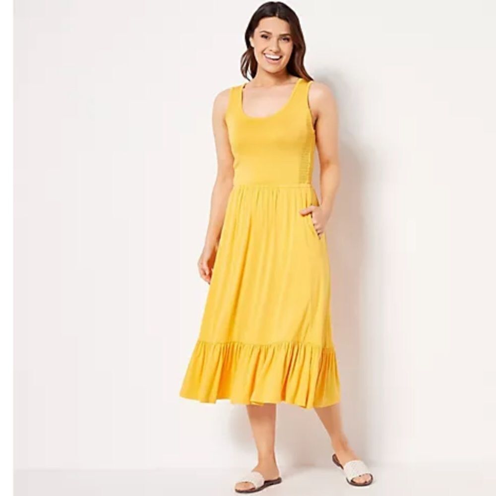 New J Jason Wu Kint Ruffle Midi Dress Yellow Sz Large